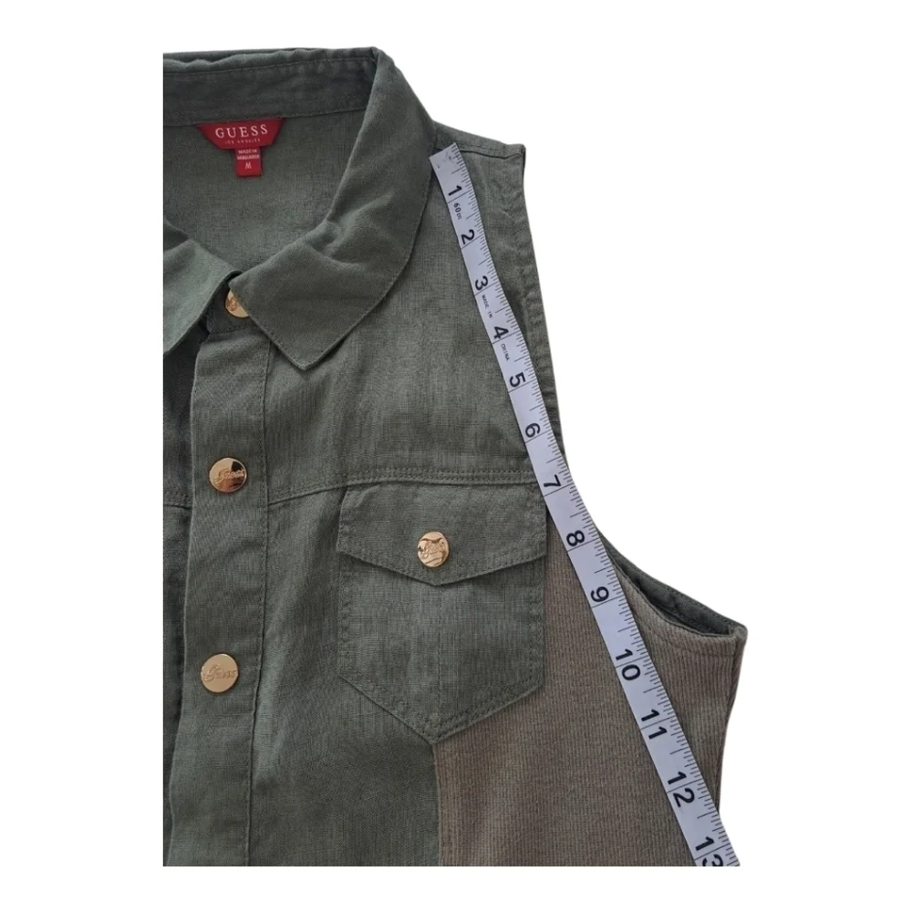 GUESS linen khaki sleeveless mini dress snap closure tunic - Picture 11 of 13